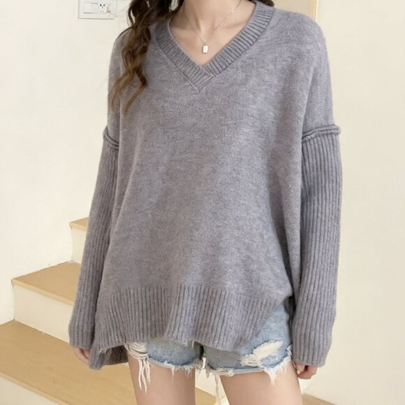 Cozy Chic Oversized V-Neck Knit Sweater - Picture 1 of 2